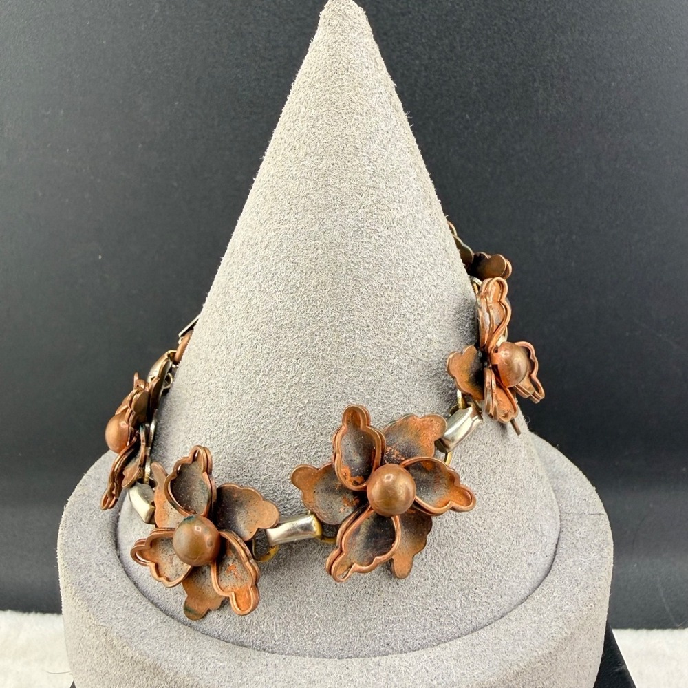 Vintage‎ Copper Flower Bracelet 7"
